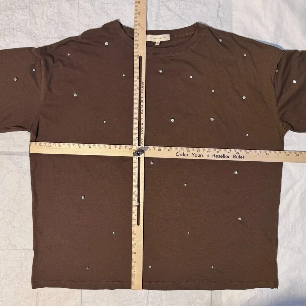 Gilded Intent Brown Rhinestone Bling Short Sleeve Tshirt - One Size Y2K - Picture 6 of 10